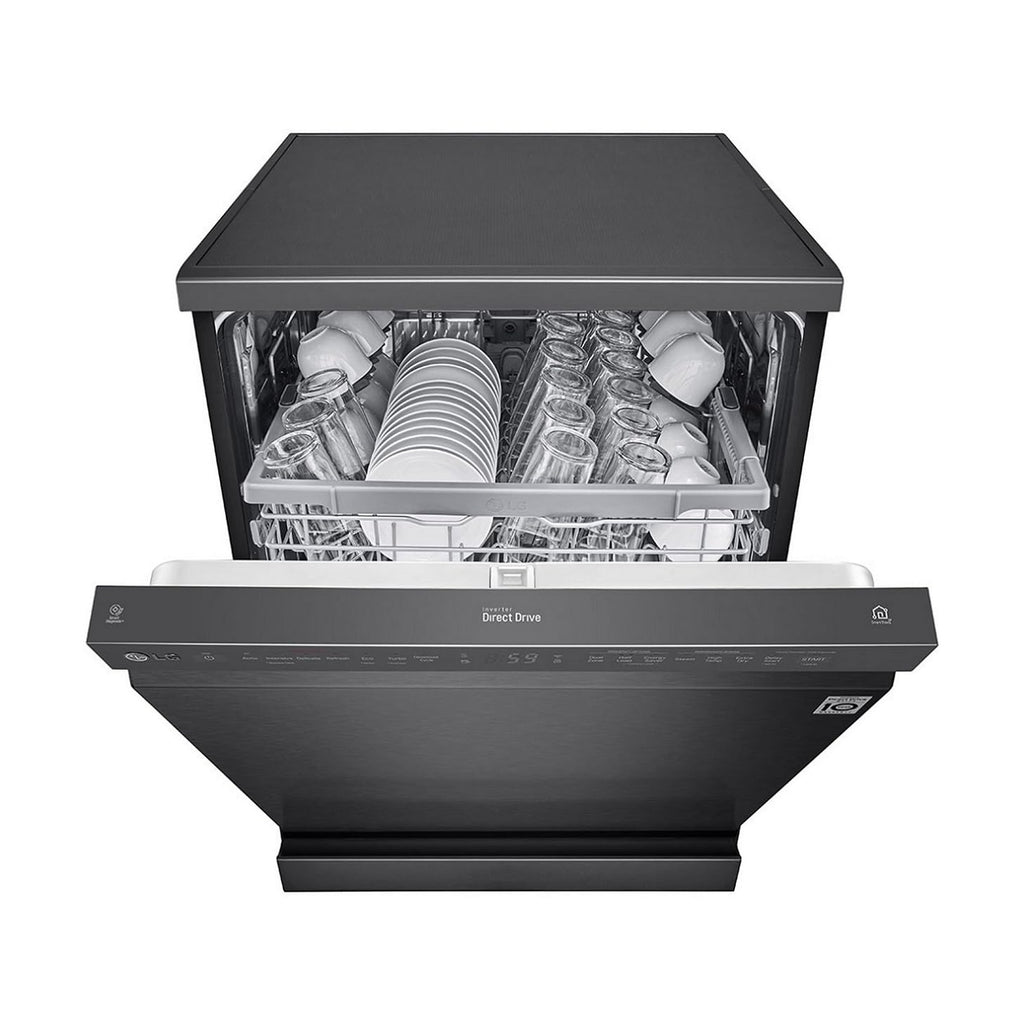 LG DFB424FM 14 Place Setting Dishwasher | TrueSteam, QuadWash, EasyRack Plus, Wi-Fi Enabled, Matte Black, Inverter Direct Drive Motor | Freestanding Dishwasher for Indian Kitchens