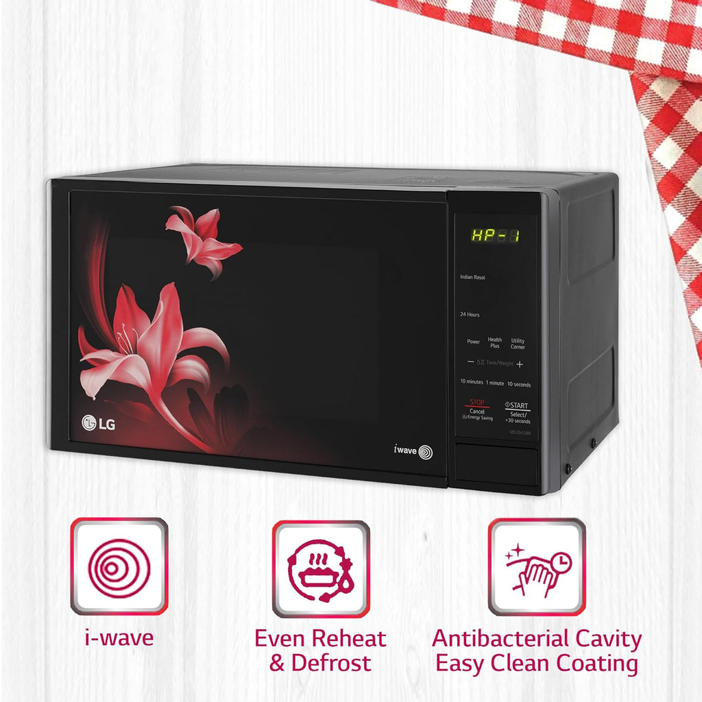 LG MS2043BR 20 L Solo Microwave Oven (Black) – i-Wave Technology, Anti-Bacterial Cavity, Steam Clean, 44 Auto Cook Menus, Energy Saving