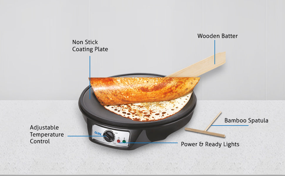 Glen SA-3038N Electric Dosa Maker (1000W, Black) | Adjustable Temperature | Non-Stick Coating | Suraj Electronics Delhi NCR