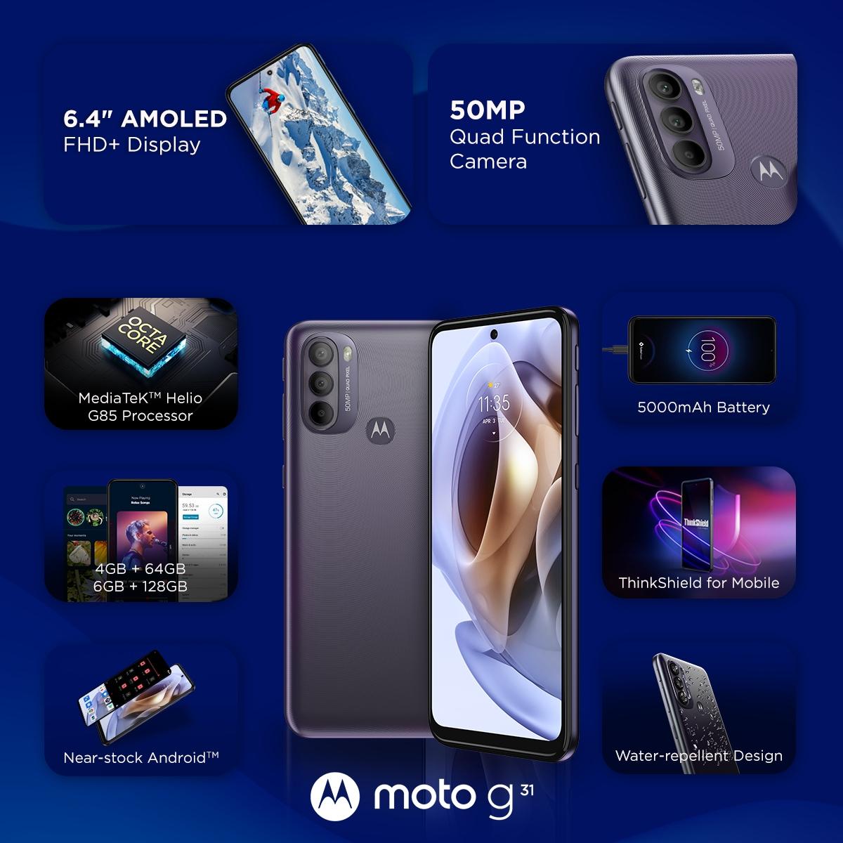 Motorola G31 64 GB, 4 GB RAM, Meteorite Gray, Mobile Phone