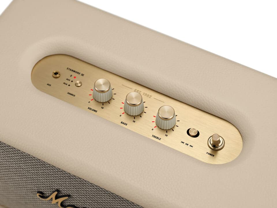 Marshall Stanmore III Bluetooth Wireless Speaker – Cream | Wider Stereo Sound, Bluetooth 5.2, RCA & AUX, Sustainable Design