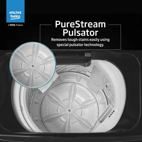 Voltas Beko WTL7004UEA/SPBPOD 7 Kg 5 Star Fully Automatic Top Load Washing Machine with Double Waterfall, Purestream Pulsator & SteelGlum Drum – Grey