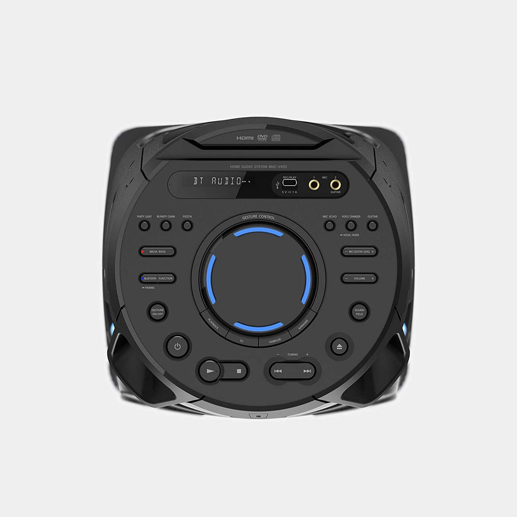 Sony MHC-V43D High Power Party Speaker with Bluetooth, Karaoke, Gesture Control, Jet Bass Booster, Party Lights & DVD Player – Black