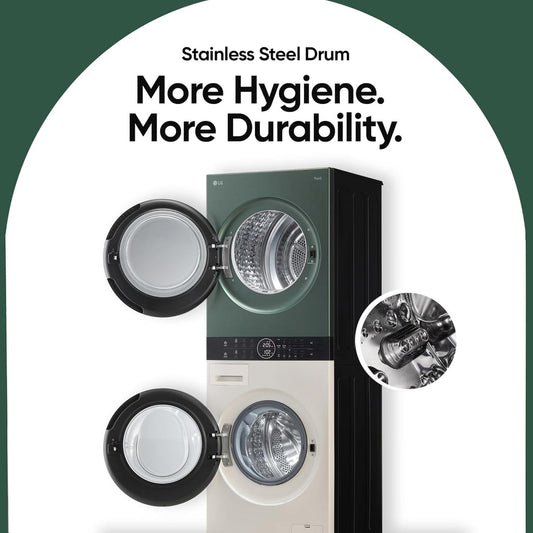 LG FWT1310BG WashTower 13 Kg/10 Kg Washer Dryer Combo | AI Direct Drive, Dual Inverter Heat Pump, Wi-Fi Enabled, Steam+, Central Control Panel | Natural Beige & Green