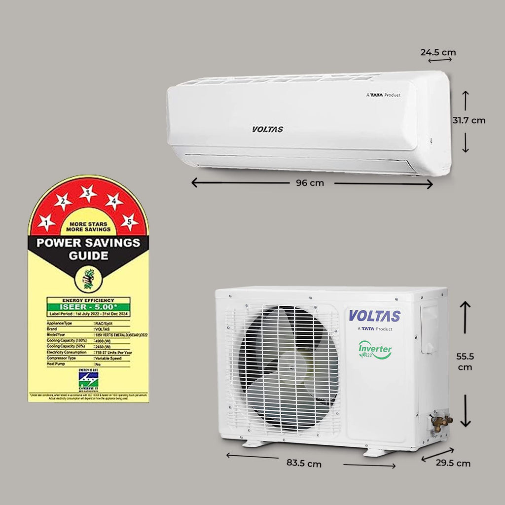 Voltas 185V Vertis Emerald 1.5 Ton 5 Star Inverter Split AC(Copper, 5-in-1 Adjustable Mode, Anti-dust Filter, White)