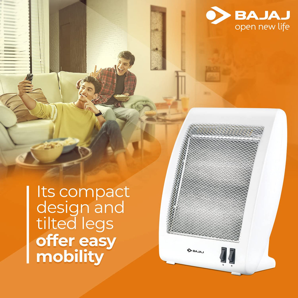 Bajaj RHX-2 800-Watt Room Heater with Dual Heat Settings, Tip-Over Protection & ISI Certification – White | Noiseless Convection Heating | 2-Year Warranty
