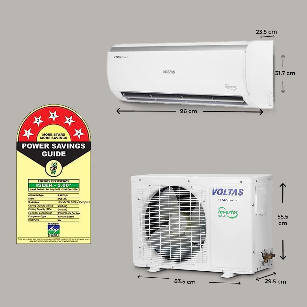 Voltas 185V Vectra Elite 1.5 Ton 5 Star Inverter Split AC | Copper Coil | 4-in-1 Adjustable Mode | Anti-Dust Filter | Turbo Cooling