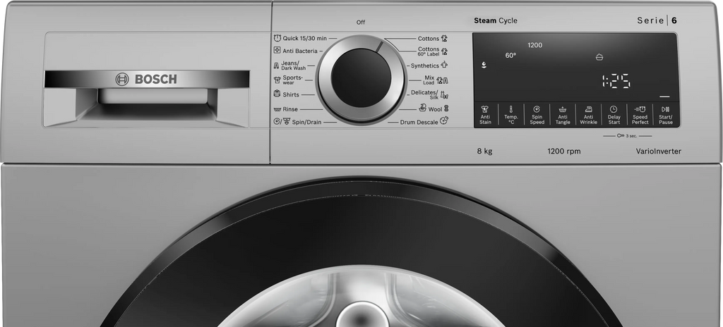 Bosch WGA1320SIN 8kg 1200 RPM Series 6 Front Load Washing Machine | AntiStain | SpeedPerfect | EcoSilence Drive | AntiWrinkle | Made in India | 3+12 Year Warranty