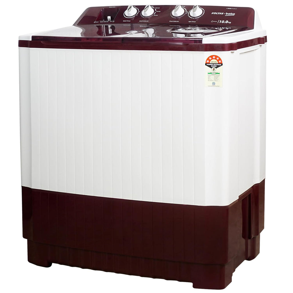 Voltas Beko WTT10/UCABRSSWH4PTD 10 Kg Semi Automatic Top Load Washing Machine, 5 Star (Burgundy) | Fast Dry™, Double Waterfall, Special Pulsator Wash, Cassette Filter