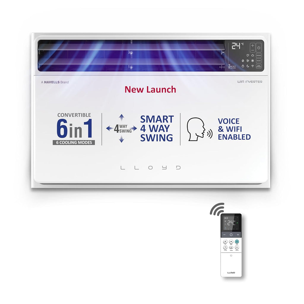 Lloyd GLW18V5FWTBR 1.5 Ton 5 Star Inverter Window AC (Copper, Convertible 6-in-1 cooling, 4 Way Air Swing, Clean Air Filter, White)