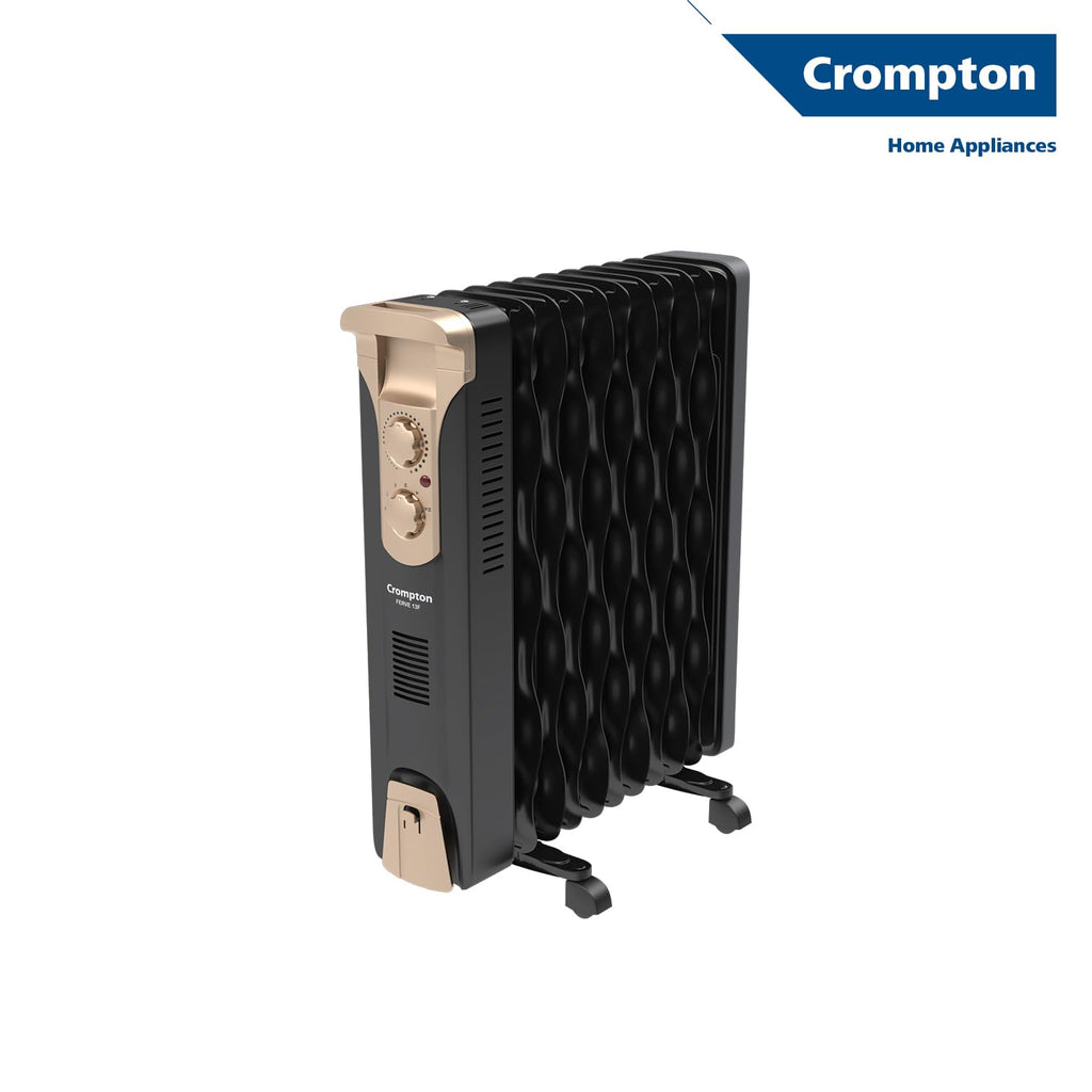 Crompton OFR2900W13F 13 Fin Insta Ferver wave Fin OFR (Oil Filled Radiator)|Room Heater|2900 W|3 Heat Settings & PTC Fan Heater|Comfortable Breathing|360° Heating (Black)|2yrs warranty | Black & Copper