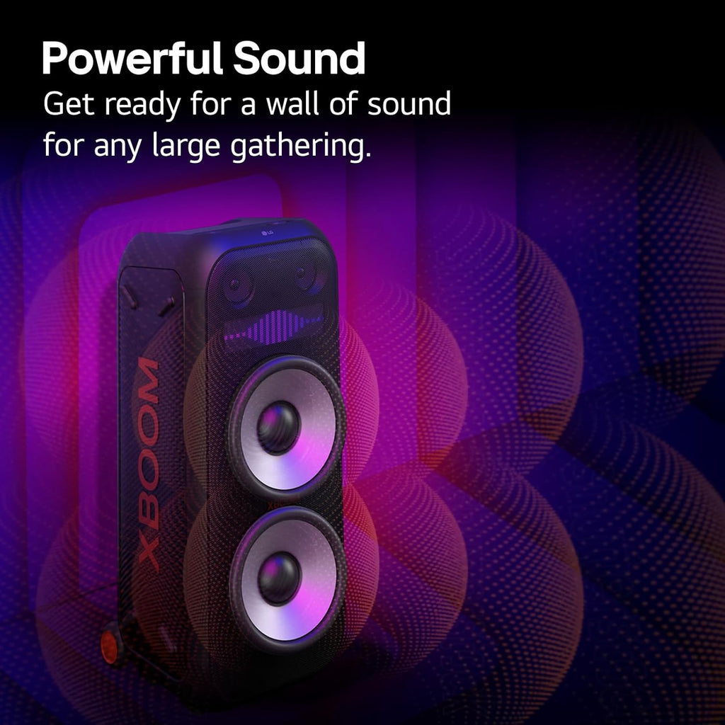 LG XL9T XBOOM 2.0 Ch Portable Bluetooth Party Speaker with Dual 8” Woofers, Pixel LED Lights, DJ & Guitar Input, IPX4 Water Resistance – Black