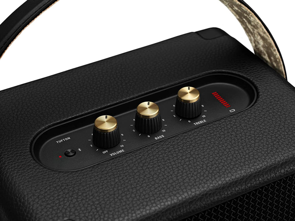 Marshall Tufton 80W Bluetooth Portable Speaker (Black & Brass) | 20+ Hours Battery, IPX2 Water Resistant, Multi-Directional Sound
