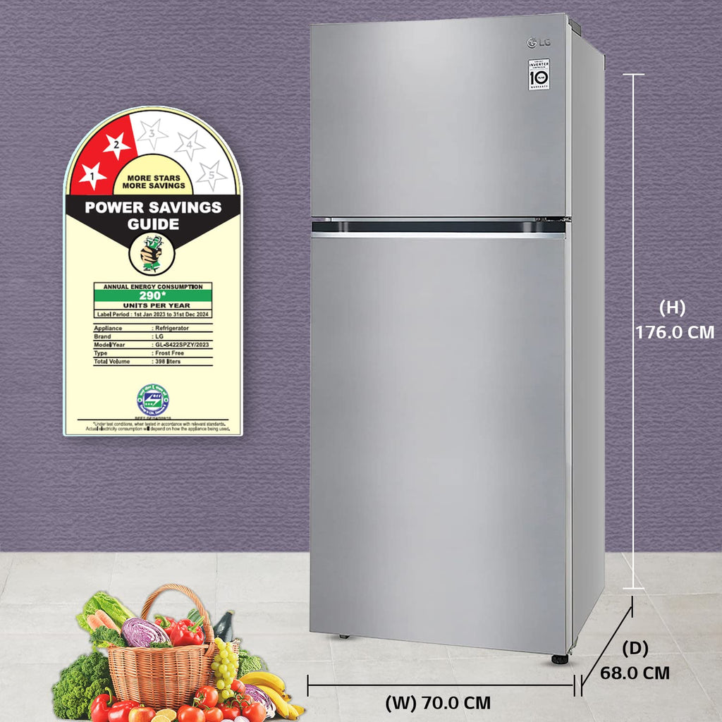 LG GL-S422SPZY 398 L 2 Star Frost-Free Smart Inverter Double Door Refrigerator ( Shiny Steel, Convertible with Express Freezing)