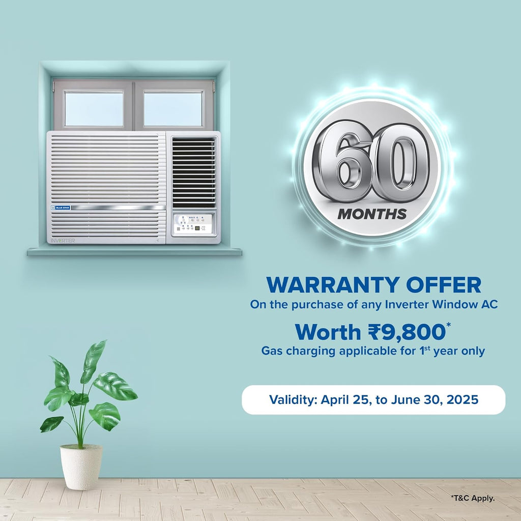 Blue Star WIE324L  2 Ton 3 Star Inverter Window AC (Copper, Hydrophilic Blue Fins, Dust Filters, Self-Diagnosis,  White)