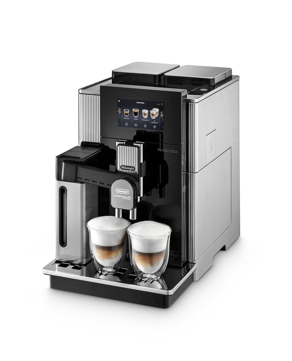 DeLonghi Maestosa EPAM960.75.GLM Fully Automatic Coffee Machine With In Built Dual Grinder, Bean To Cup, Smart One Touch Cappuccino, LatteMacchiato, Espresso, Hot Chocolate Maker App Lin