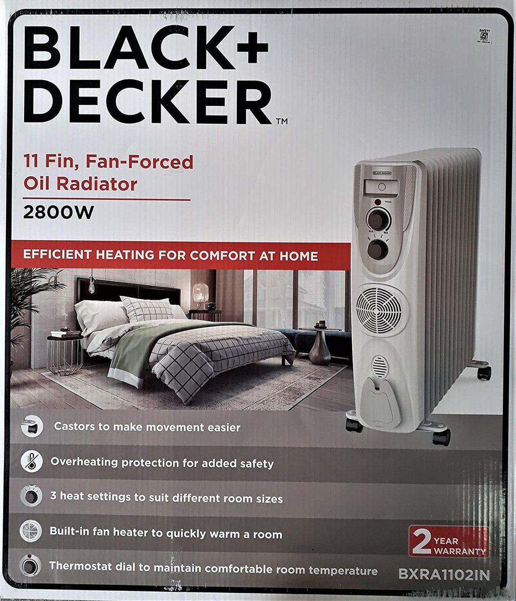 Black+Decker BXRA1102IN 11-Fin Oil Filled Radiator Room Heater with Fan | 2800W | 3 Heat Settings | Overheat Protection | 2-Year Warranty
