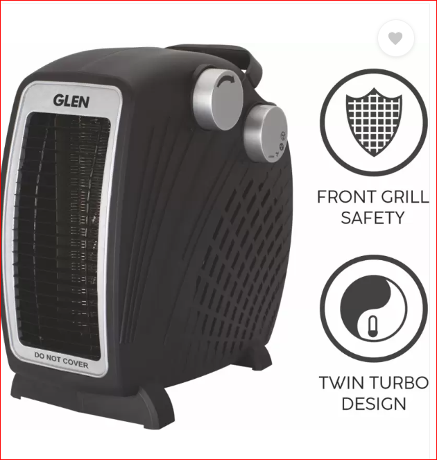 Glen HA7020 2000W Fan Room Heater – Twin Turbo Heating, Adjustable Thermostat, ISI Certified, Compact & Portable Electric Heater for Home (Made in India)