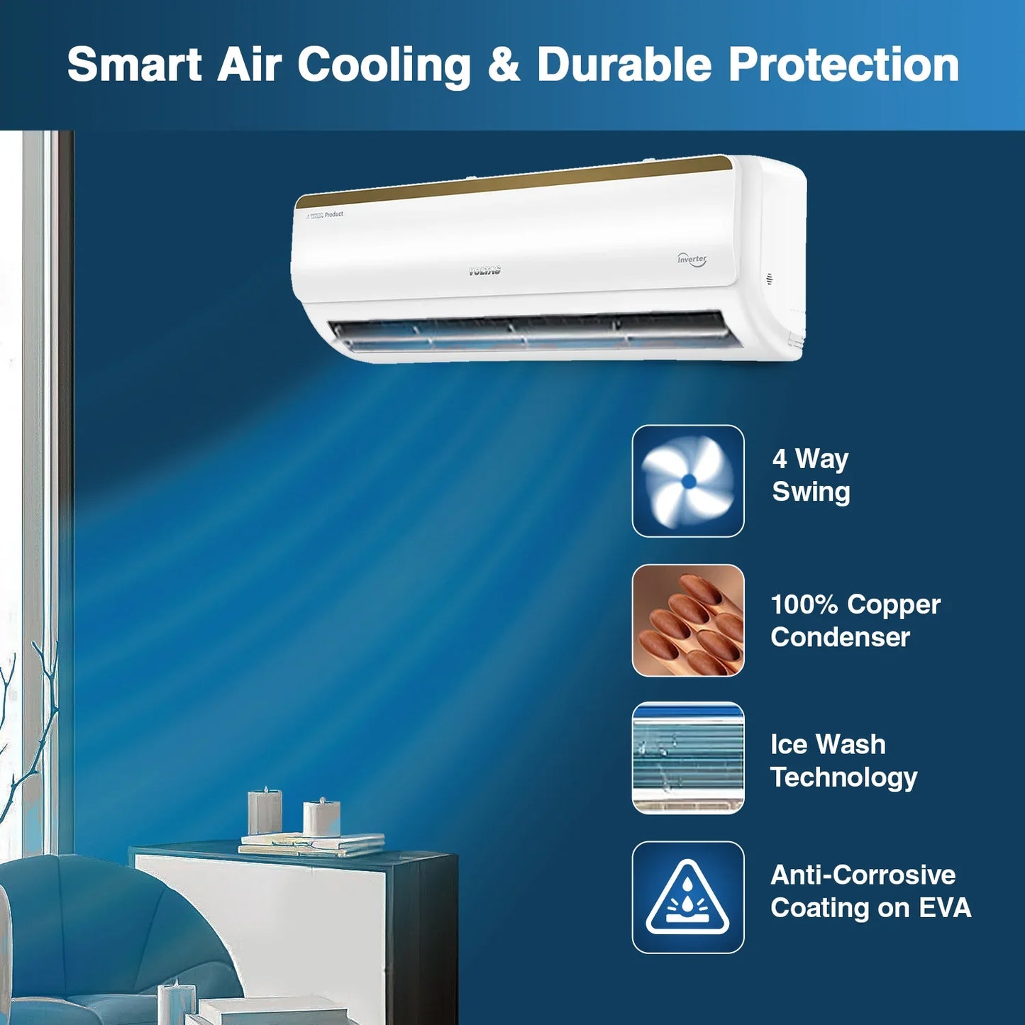 Voltas 183V Vertis Smart Elite Gold 1.5 Ton 3 Star Inverter Split AC | Wi-Fi Smart Control | 100% Copper | R-32 | Suraj Electronics Delhi NCR