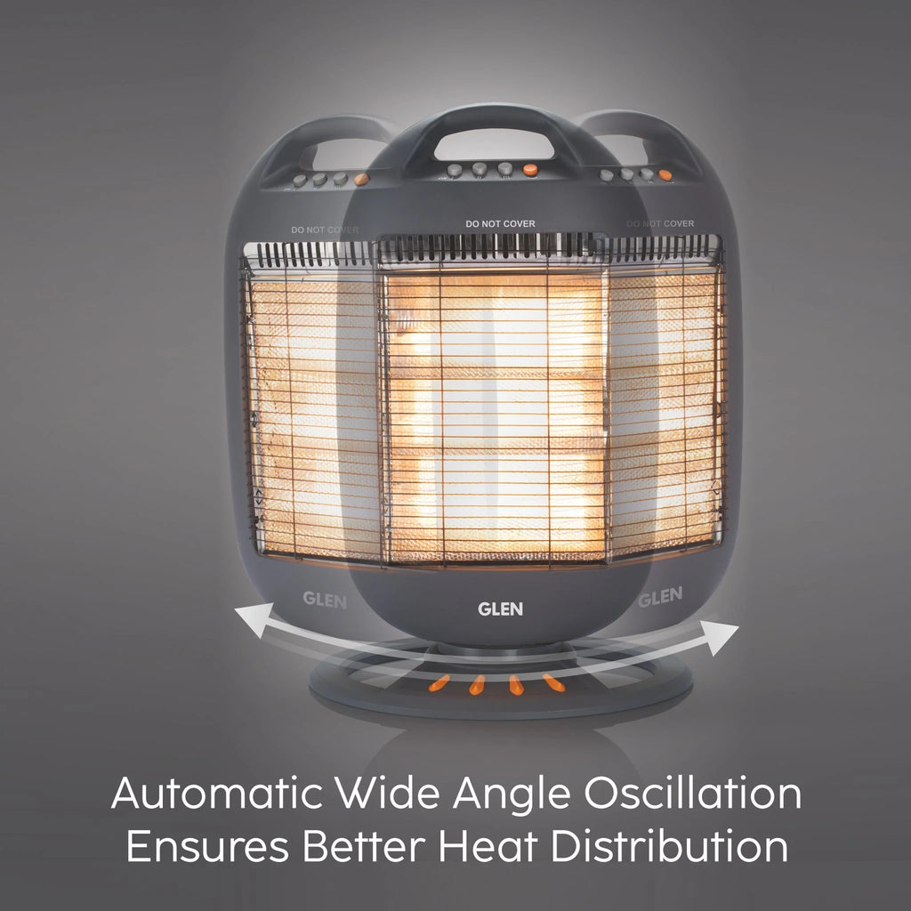 Glen HA7017 HL BL Electric Halogen Room Heater with 3 Heat Settings Grey/Black