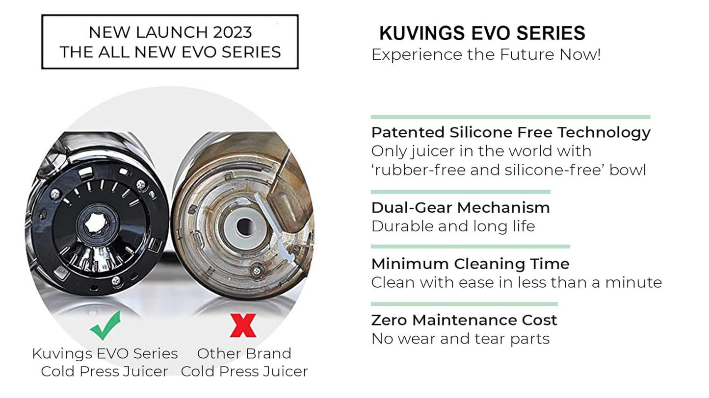 Kuvings EVO 810 (NS-2155 B M) Professional Cold Press Juicer | 12-Year Warranty | Silicone-Free Technology | Smoothie &amp; Sorbet Maker | Suraj Electronics Delhi NCR