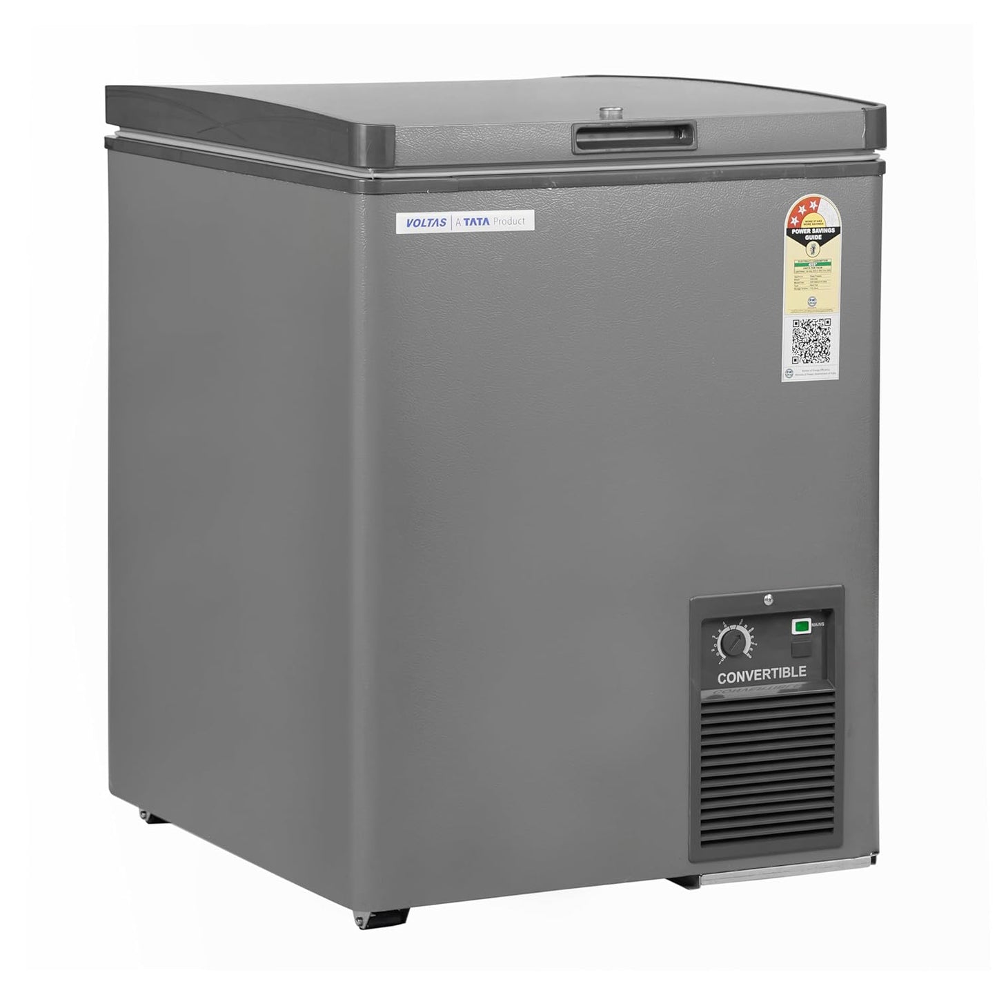 Voltas CVF120SA3-P1-GW 114 Litre 3 Star Convertible Single Door Deep Freezer | Direct Cool | White & Grey | Compact Energy-Efficient Freezer for Home & Commercial Use