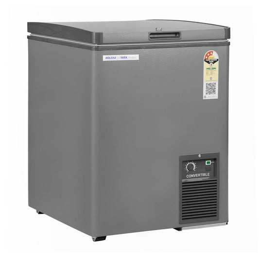 Voltas CVF120SA3-P1-GW 114 Litre 3 Star Convertible Single Door Deep Freezer | Direct Cool | White & Grey | Compact Energy-Efficient Freezer for Home & Commercial Use