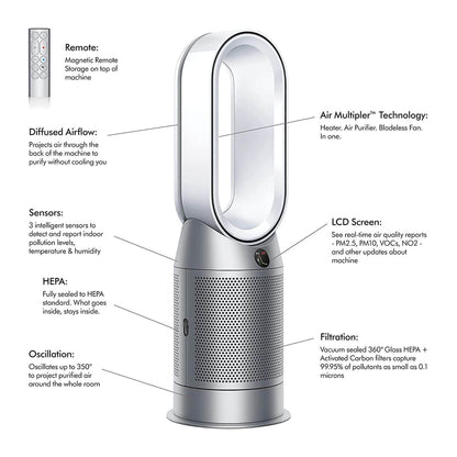 Dyson HP07 Purifier Hot+Cool Air Purifier with Heater | HEPA H13 Filter | Wi-Fi & Voice Enabled | Bladeless Fan | White/Silver
