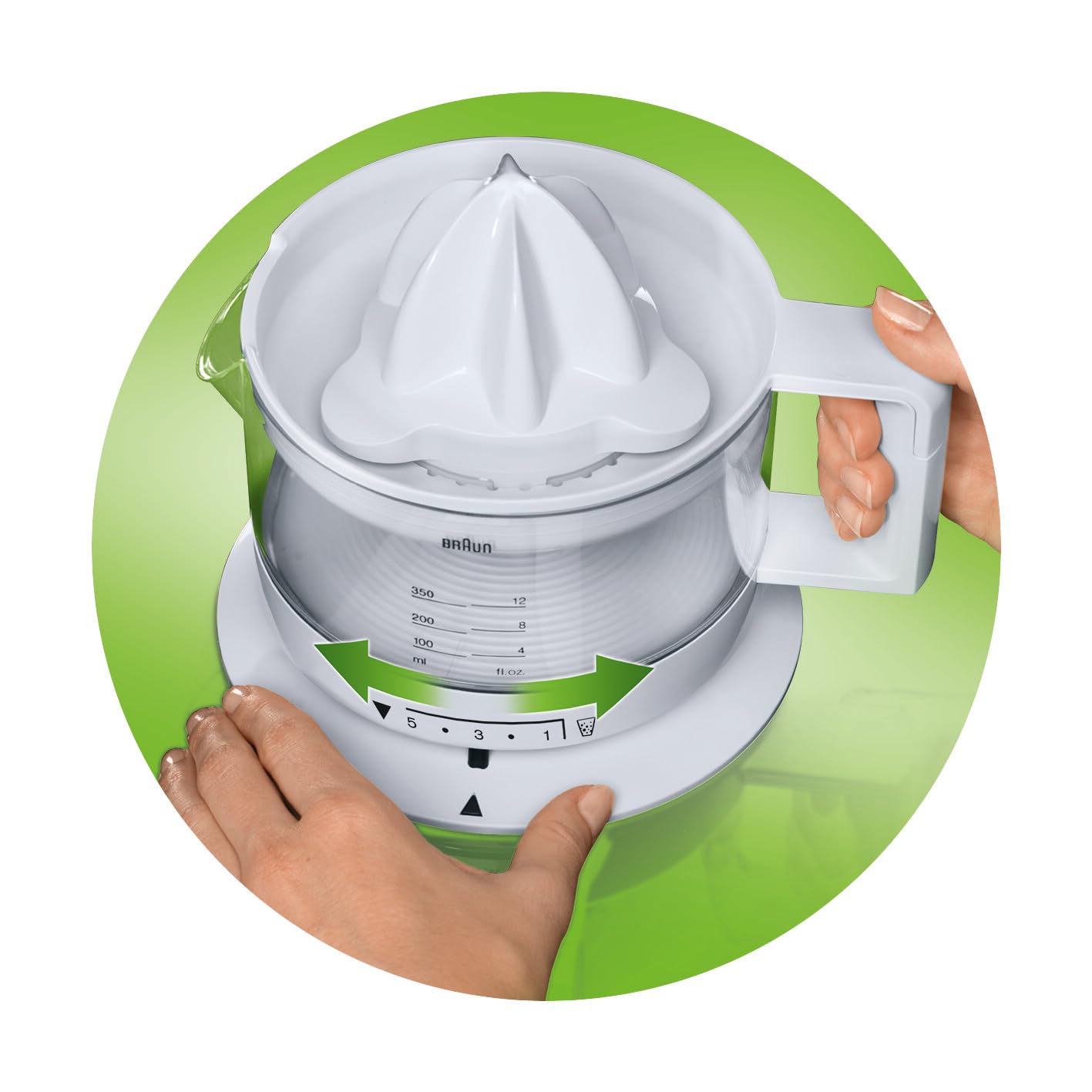 Braun CJ-3000 Electric Citrus Juicer 350 ml | 20 W Auto Start/Stop | Adjustable Pulp Control | Dishwasher Safe | Suraj Electronics Delhi NCR