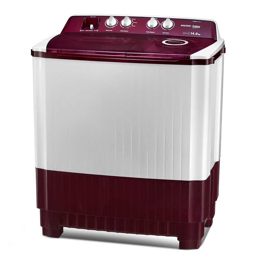 Voltas Beko 12 Kg 5 Star Semi Automatic Washing Machine (Burgundy) WTT120ABRT | Fast Dry™, Double Waterfall | Suraj Electronics Delhi NCR