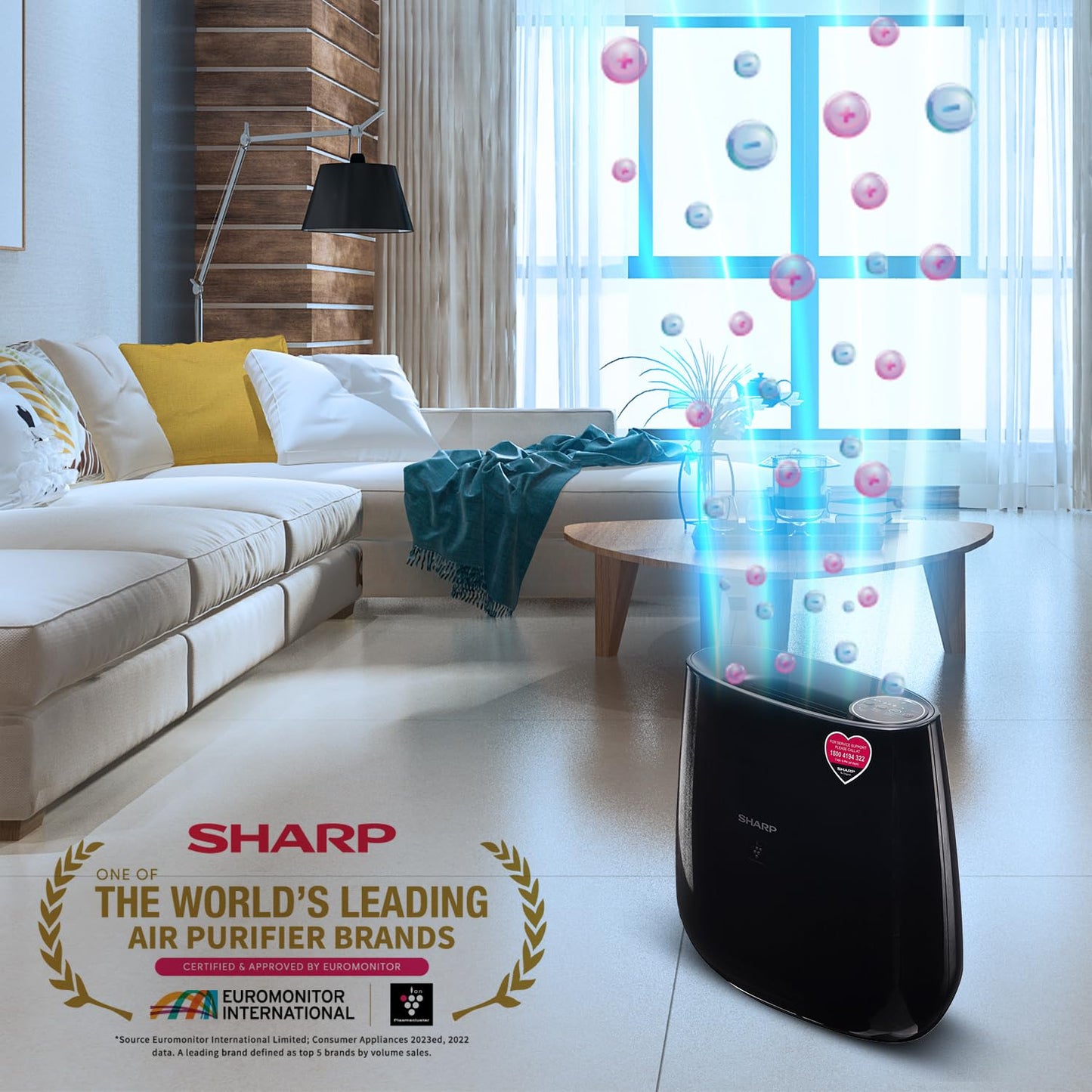 Sharp Air Purifier FP-J30M-BK for Home & Office with Plasmacluster (Removes Bacteria, Virus, Mold, VOCs I JAPAN TECHNOLOGY I Traps 99.97% Pollutants I HEPA, Carbon & Pre Filter ( 250 sq.ft. (Black)