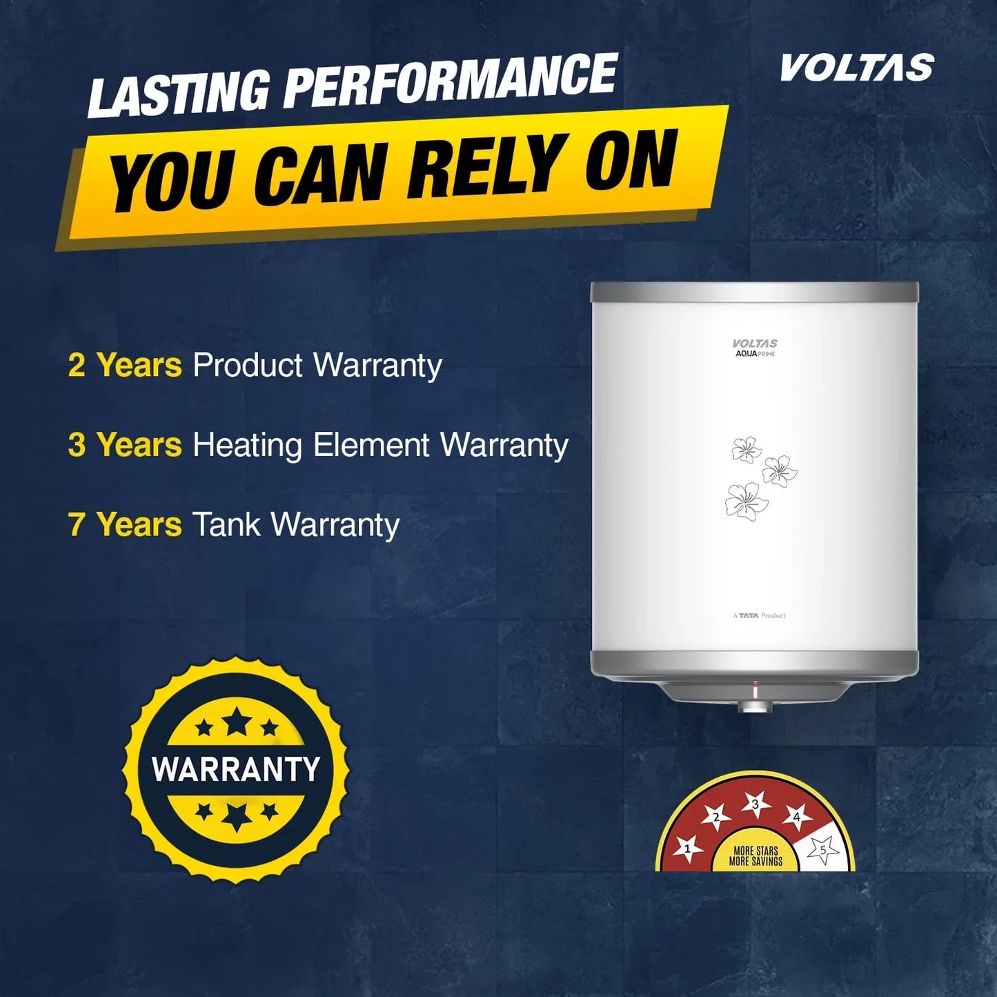 Voltas Aqua Prime 15L 4-Star Water Heater (2000 W, Quartzline, Copper Element) | Free Installation | Suraj Electronics Delhi NCR 15L (2000 W) 4610035