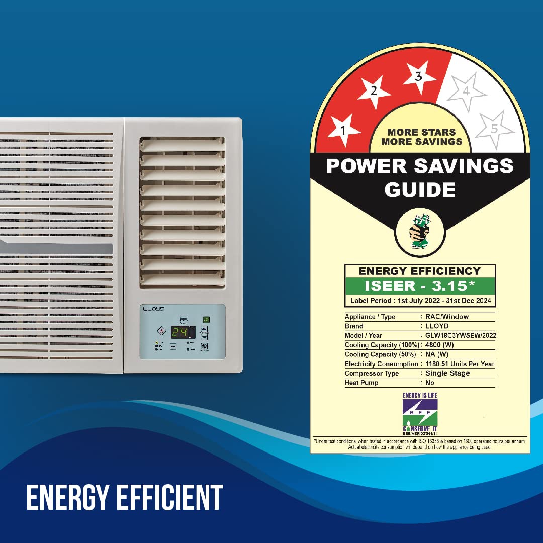 Lloyd 1.5 Ton 3 Star Window AC (GLW18C3YWSEW) | 100% Copper, R32 Refrigerant, Blue Fin Coils | Fast Cooling @48°C | Buy Online at Suraj Electronics