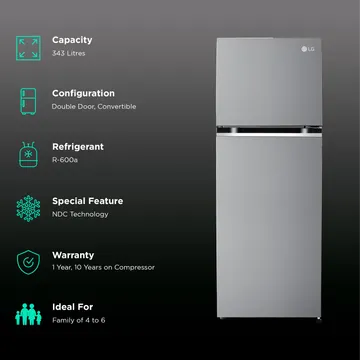 LG GL-S382SUSY 343 Litre 2 Star Frost Free Convertible Double Door Refrigerator | Smart Inverter Compressor, Smart Diagnosis, Top Freezer, Shiny Steel