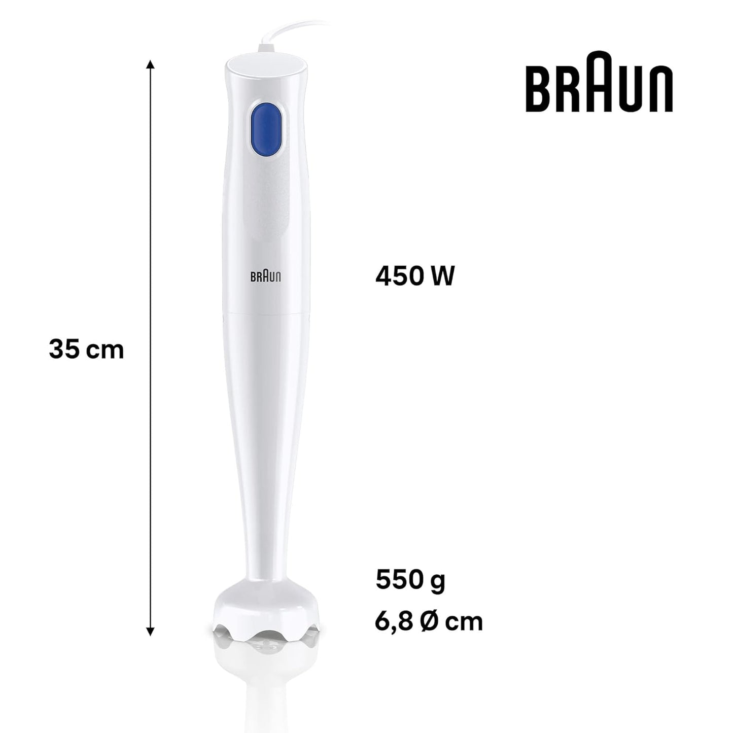 Braun MQ10.000PWH MultiQuick 1 Hand Blender | 450W Motor | Stainless Steel Blades | BPA-Free | Suraj Electronics Delhi NCR