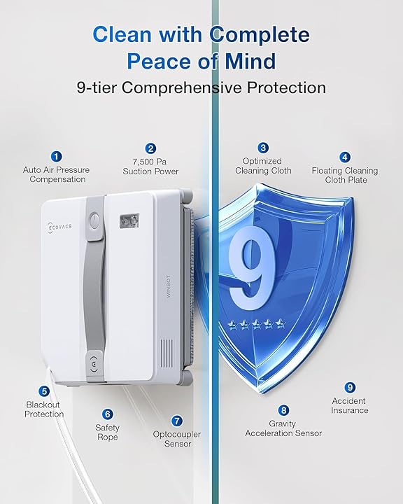 ECOVACS WINBOT MINI Window Cleaning Robot | Dual Ultrasonic Spray | 9-Stage Protection | Smart Path Planning | Suraj Electronics Delhi NCR
