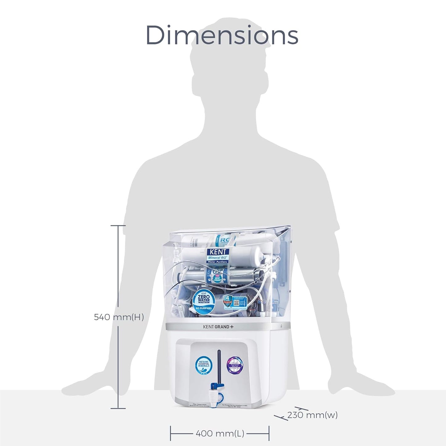KENT Grand Plus RO Water Purifier | 4 Years Free Service | ISI Marked | Multiple Purification Process | RO + UV + UF + TDS Control + UV LED Tank | 9L Tank | 20 LPH Flow | Zero Water