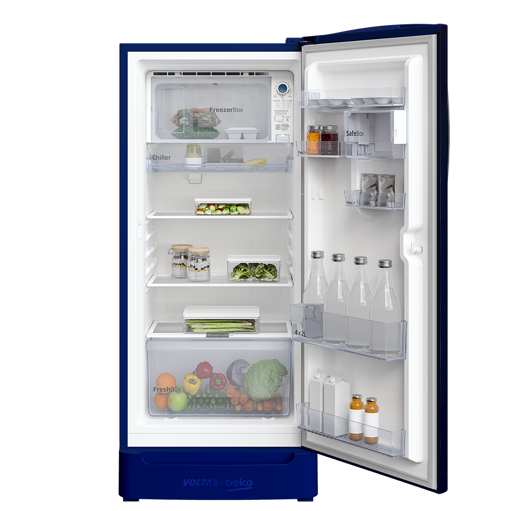 Voltas Beko RDC220C/S0DBE0 185 Litre 3 Star Direct Cool Single Door Refrigerator with FreshBox™ & FlexLift™ | Stabilizer Free | Dahlia Blue