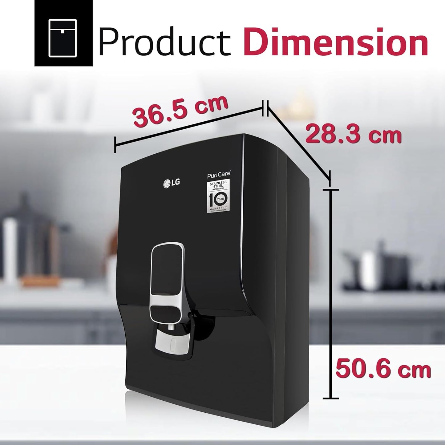 LG WW132NF RO Water Purifier | 8L Storage Airtight Stainless Steel Tank | Multi Stage Filtration | Wall Mount | Suitable for all Water Sources,  Black