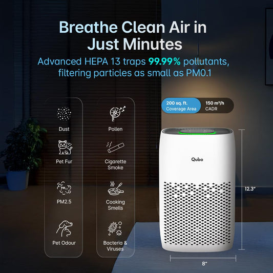 Qubo Smart Air Purifier Q200 | 4-Layer Filtration | HEPA H13 | QSensAI Smart Mode | App &amp; Voice Control | 200 Sq. Ft. Coverage | Suraj Electronics