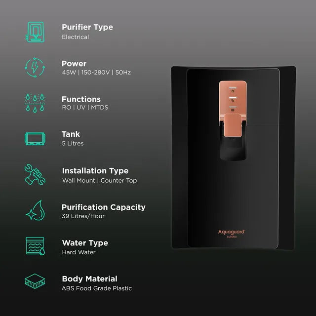 Aquaguard Enrich Superio 5L RO+UV+SS Water Purifier – Black & Metallic Copper