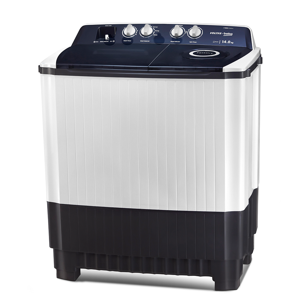 Voltas Beko WTT140AGRT 14 kg 5 Star Semi Automatic Washing Machine | Fast Dry™, Double Waterfall, Special Pulsator, Double Cassette Filter – Gray | Suraj Electronics