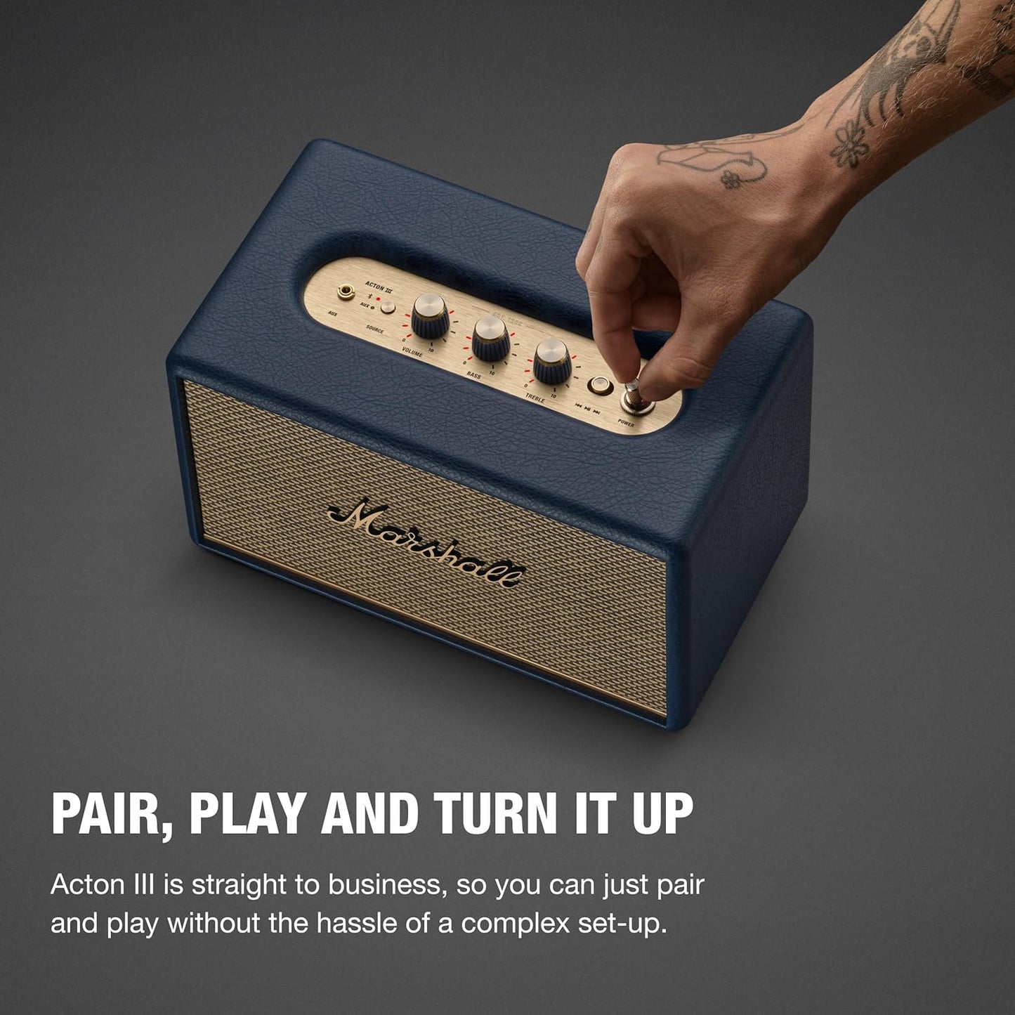 Marshall Acton III Bluetooth Speaker (Midnight Blue) | Gen 3 Stereo Sound, Bluetooth 5.2, RCA &amp; Aux Input | Suraj Electronics Delhi NCR