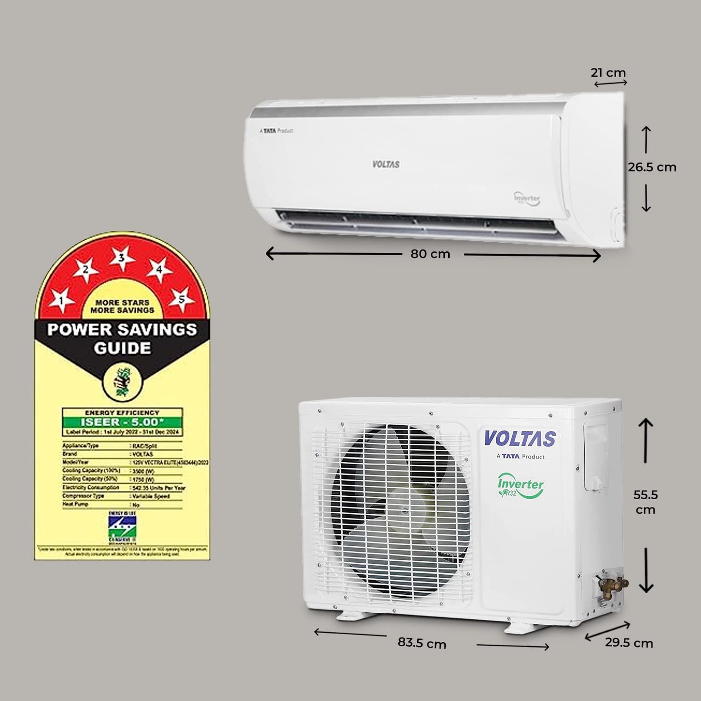 Voltas 125V Vectra Elite 1 Ton 5 Star Inverter Split AC | 4-in-1 Adjustable Cooling | Copper Condenser | Turbo Mode | Anti-Dust Filter | R32 Refrigerant