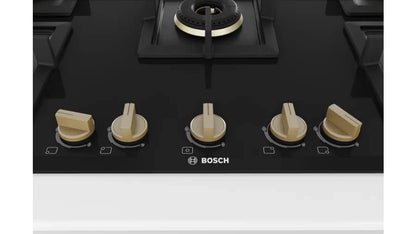 Bosch PNV9B6F20I 90cm Built-in Gas Hob | 5 Brass Burners | Auto Ignition | Tempered Glass | Flame Failure Safety | Cast Iron Support