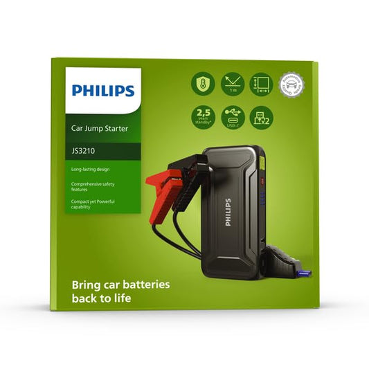 Philips JS3210 9900mAh Car Jump Starter | For 4.0L Petrol & 3.0L Diesel | Dual USB Power Bank | LED Torch | 12V Emergency Booster with 8 Safety Protections
