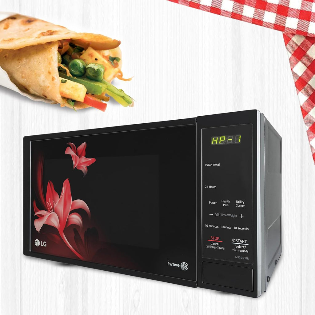 LG MS2043BR 20 L Solo Microwave Oven (Black) – i-Wave Technology, Anti-Bacterial Cavity, Steam Clean, 44 Auto Cook Menus, Energy Saving