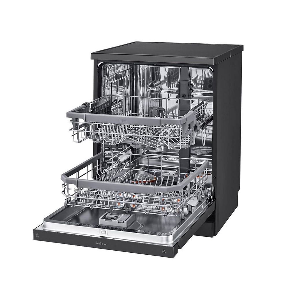 LG DFB424FM 14 Place Setting Dishwasher | TrueSteam, QuadWash, EasyRack Plus, Wi-Fi Enabled, Matte Black, Inverter Direct Drive Motor | Freestanding Dishwasher for Indian Kitchens
