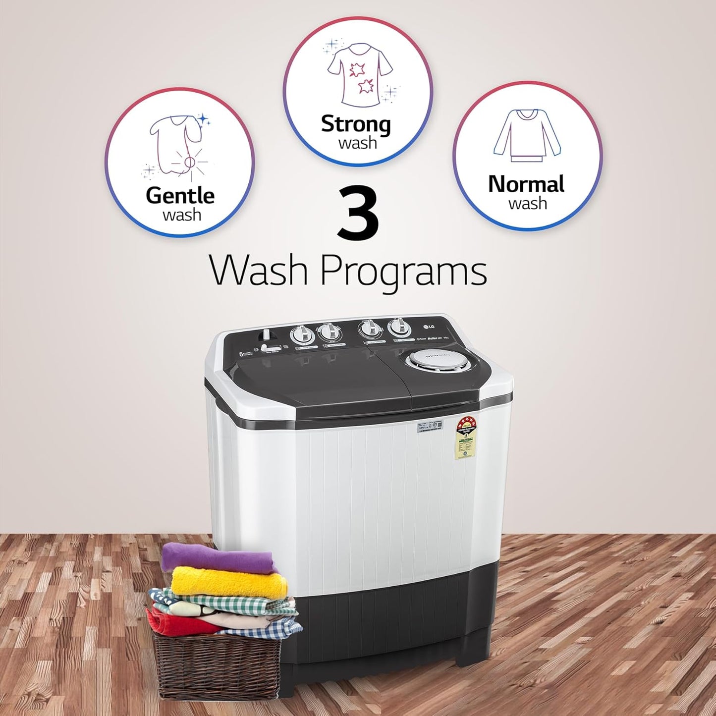 LG P7510RGAZ 7.5 kg 5 Star Semi-Automatic Washing Machine | Wind Jet Dry | Roller Jet Pulsator | Suraj Electronics Delhi NCR