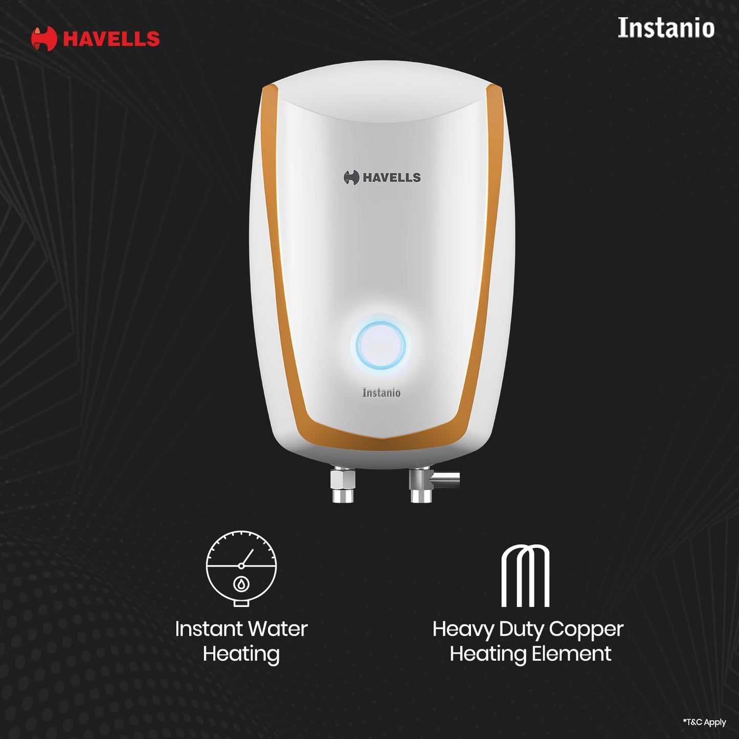 Havells Instanio 3L Instant Water Heater(Geyser)|Temp. Sensing LED Indicator| Rust & Shock Proof Body| ISI Marked|Warranty:5 year on Inner Tank| High Rise Compatible(White Mustard) GHWAIAPWH003